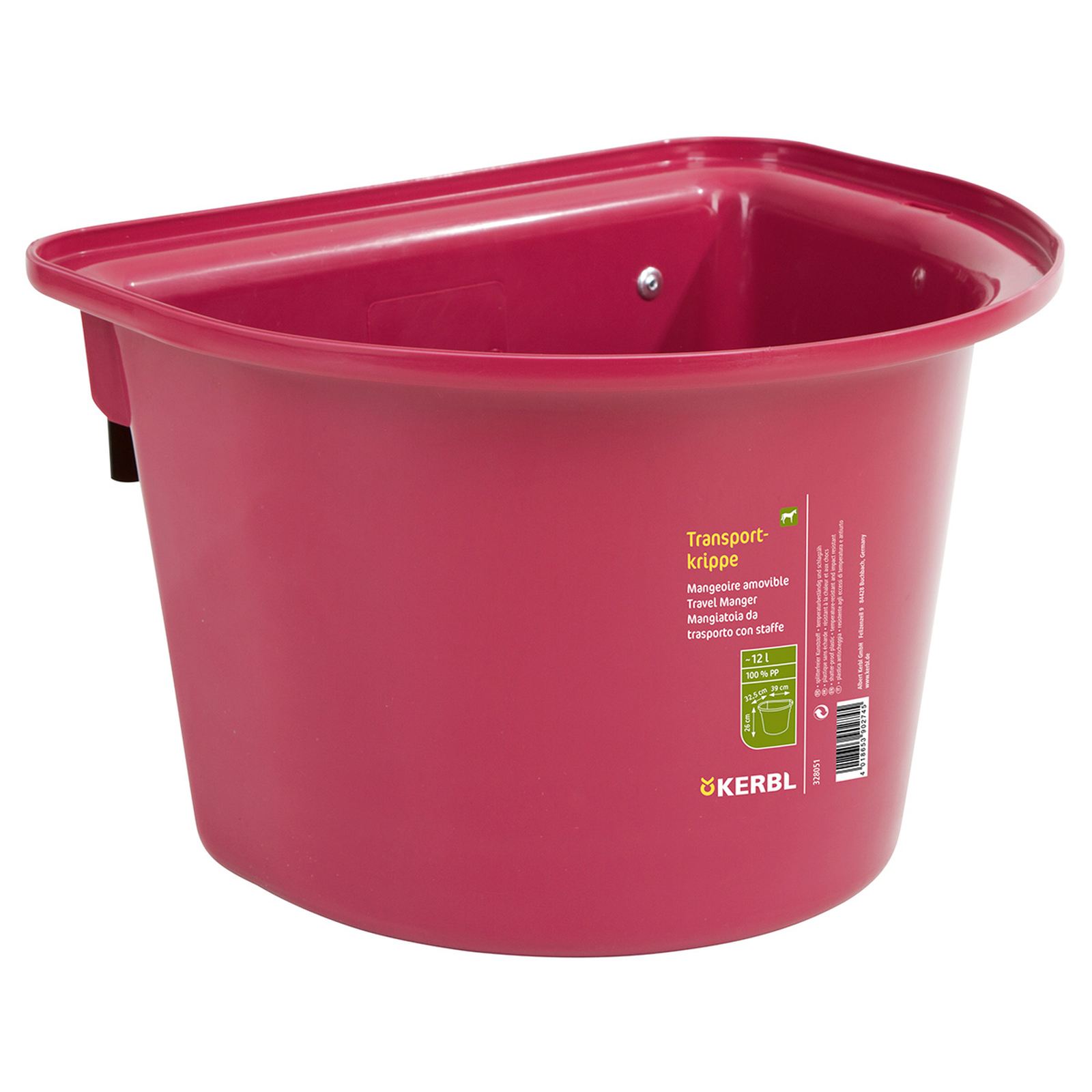 Raspberry Pink Kerbl Transportbak 12L, plastic w / hook-in bail
