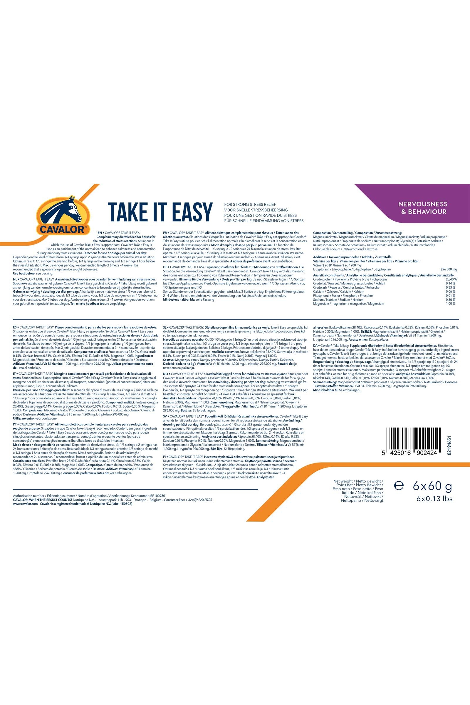 Cavalor Take It Easy (6 x 60 gram)