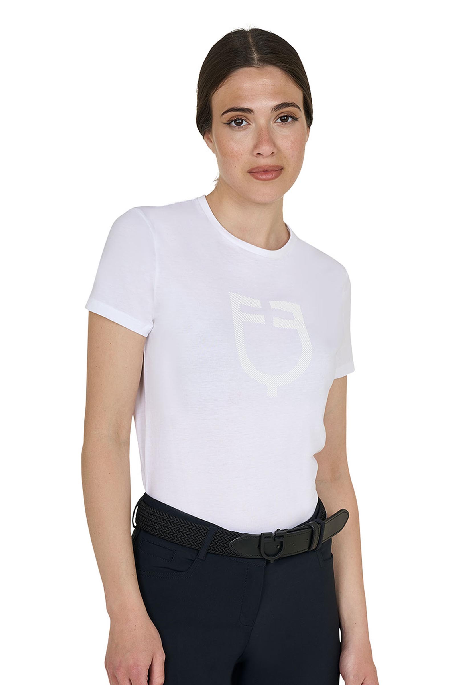 White Equestro SS2026 Dames Katoenen T-shirt met glanzend logo  