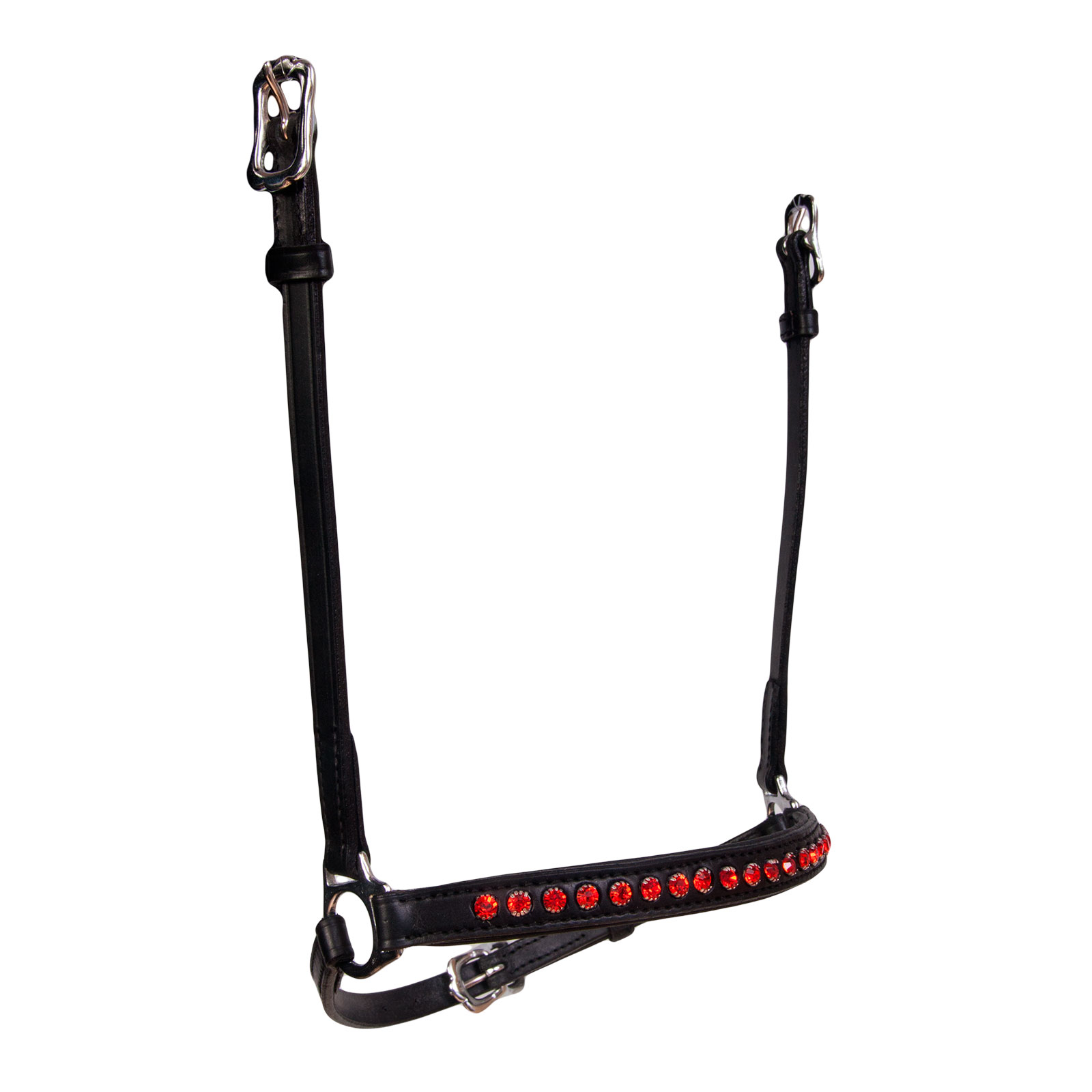 Black/Red Karlslund neusriem, 1 rij kristallen