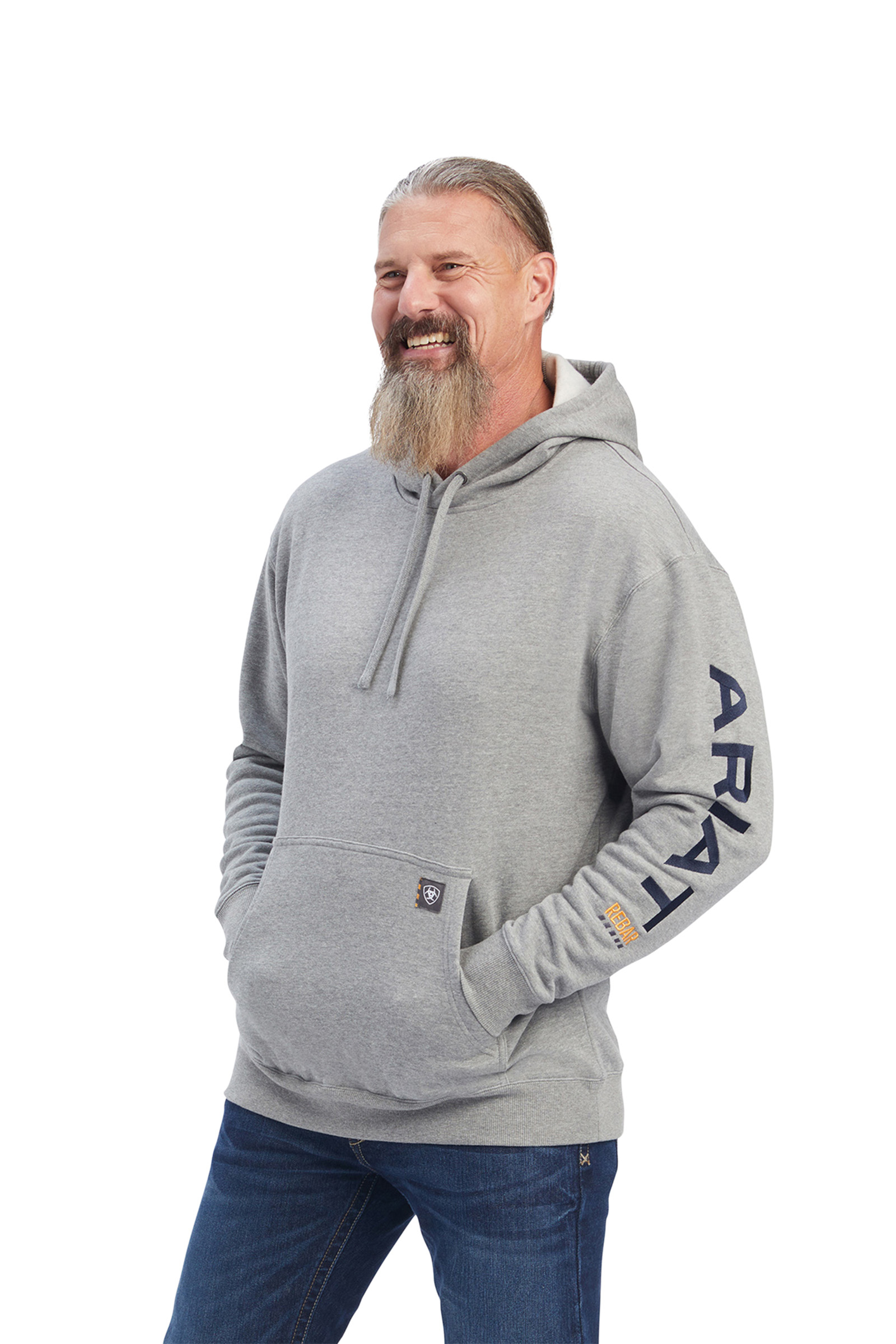 Heather Grey/Deep Ultramarine Ariat Rebar Heren hoodie met print