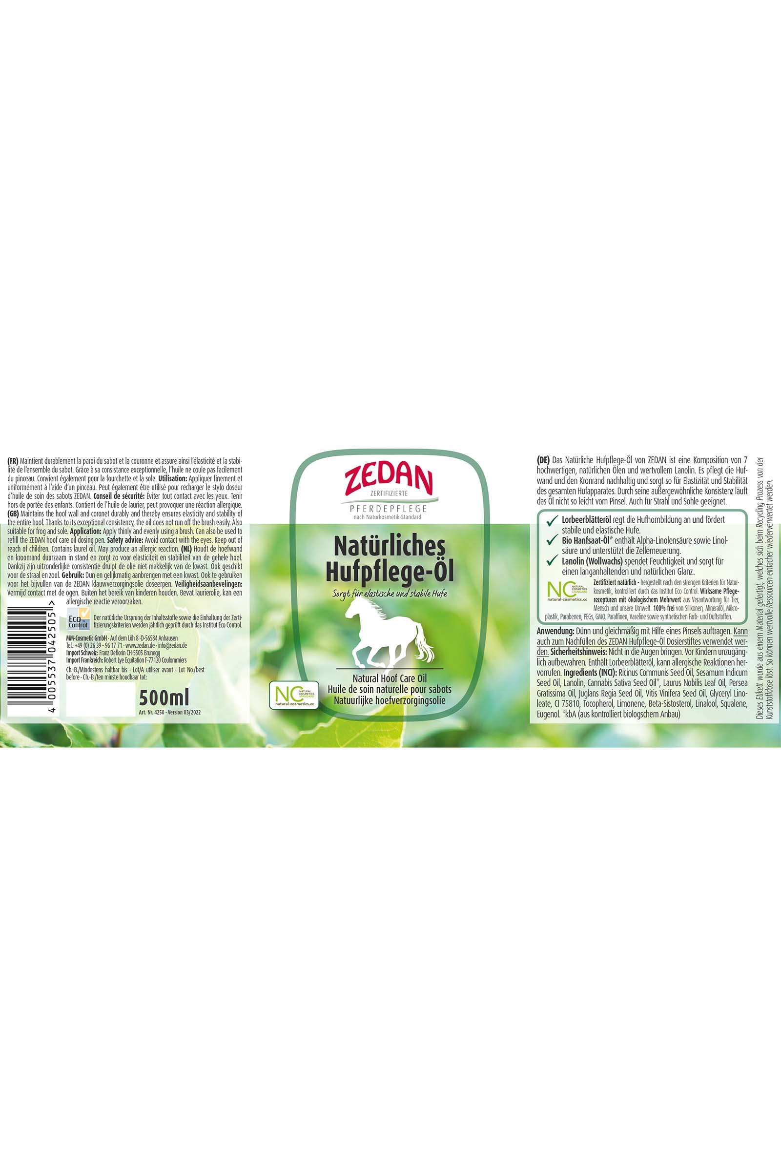 Zedan Natuurlijke hoefverzorgingsolie, 500ml