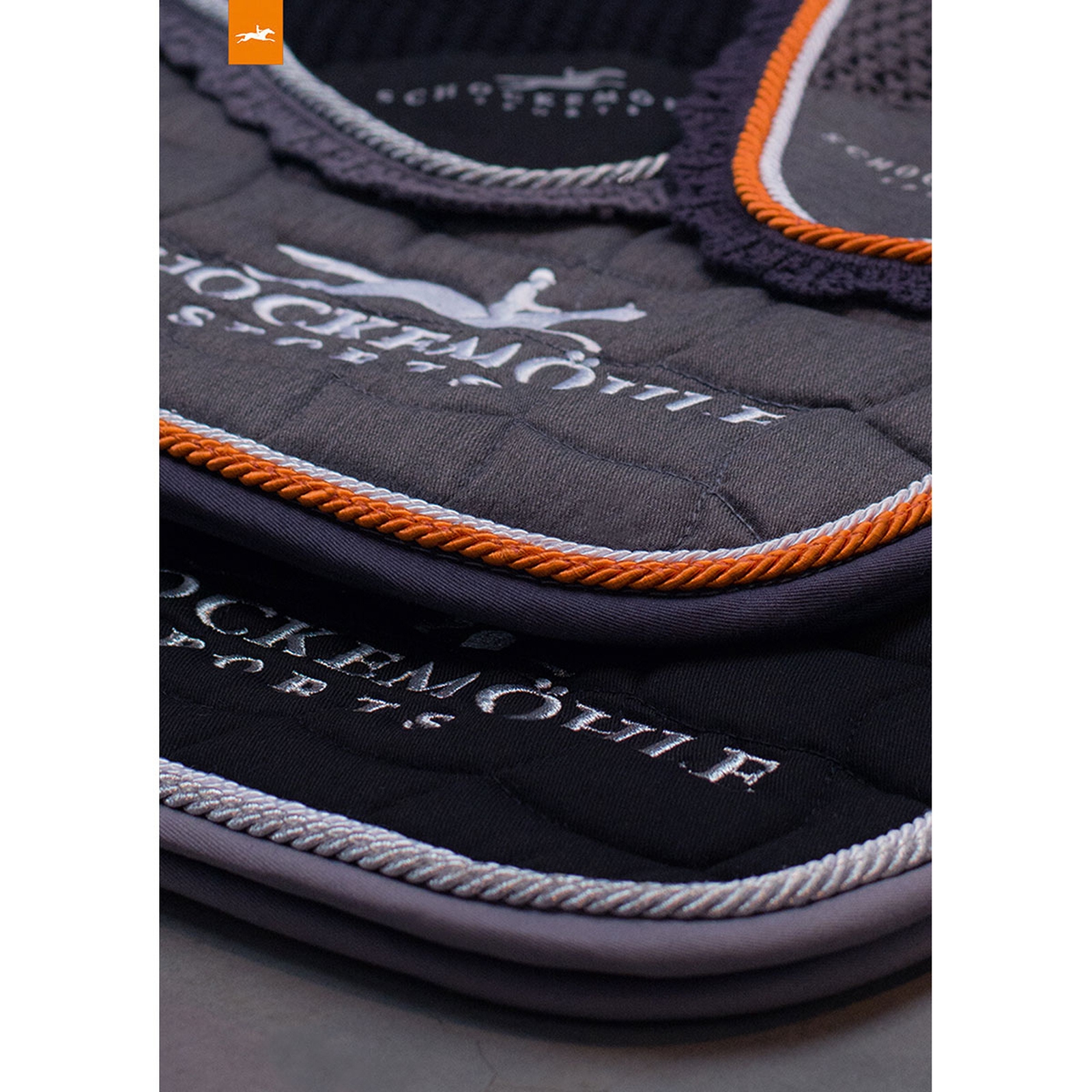 Grey Melange/Orange Schockemöhle Sports Dynamite DL, Dressuurzadeldek met logo