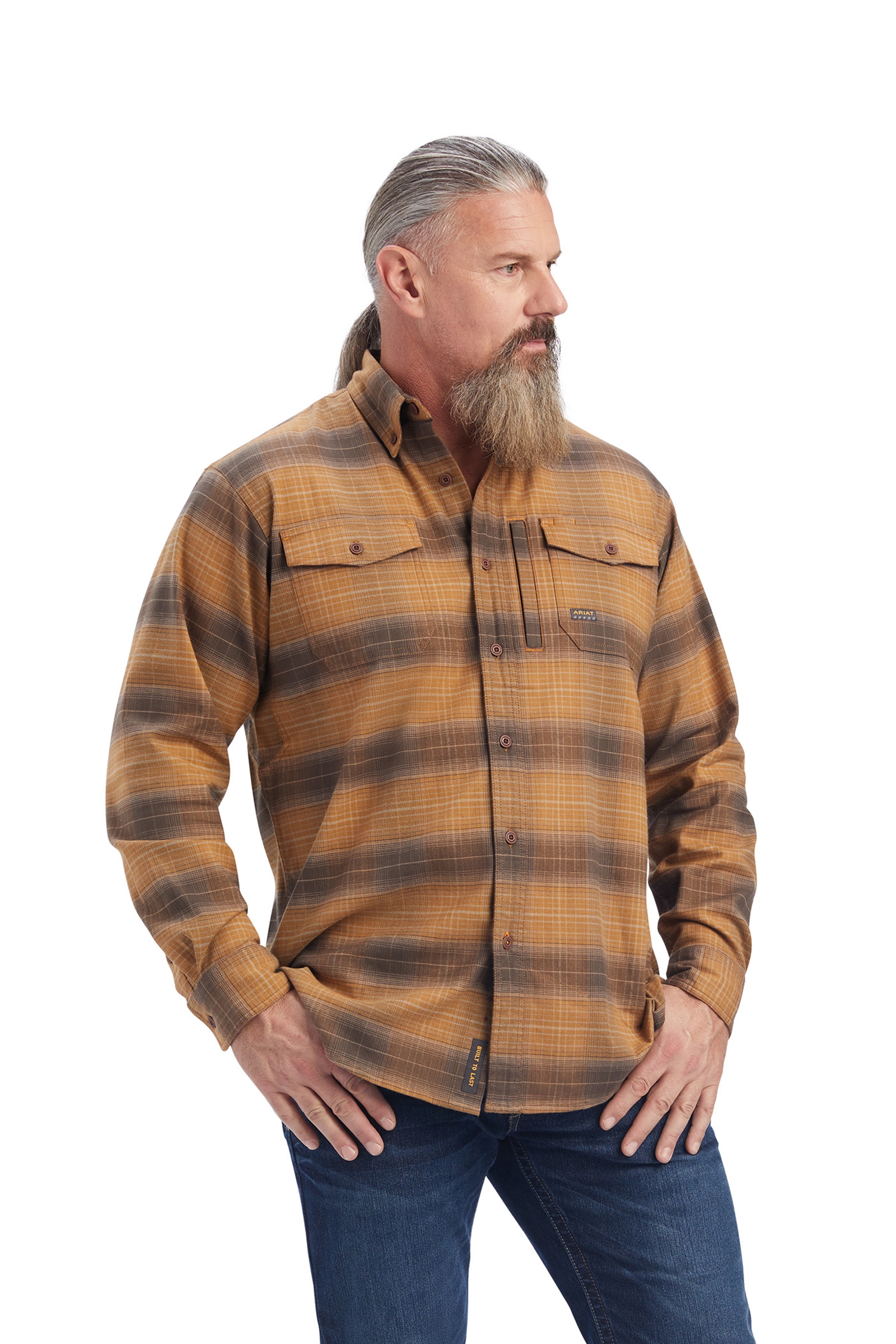 Safari Light brown Ariat Rebar flanellen DuraStretch werkshirt