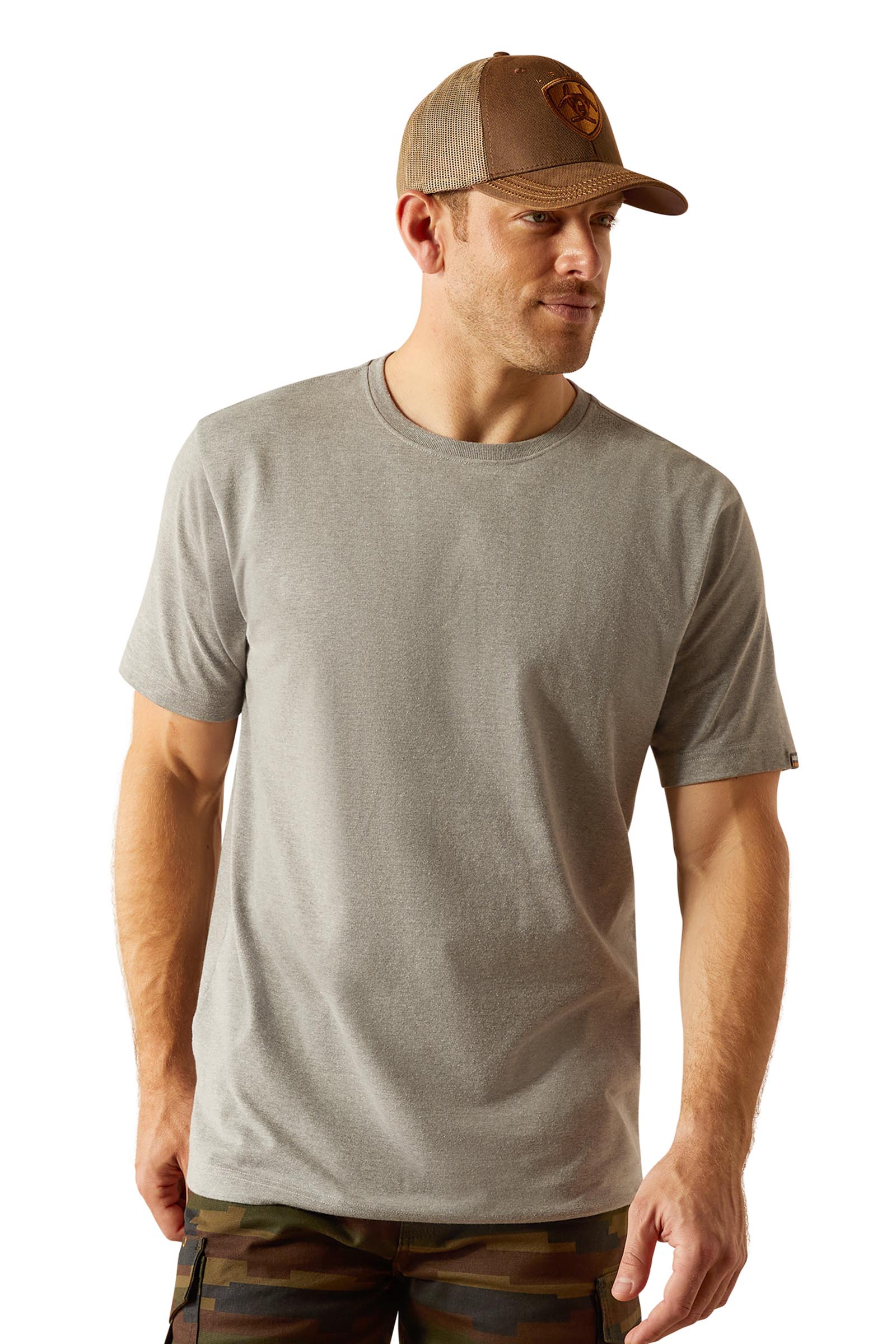 Grey Heather Ariat Rebar Cotton Strong Standard Heren T-shirt