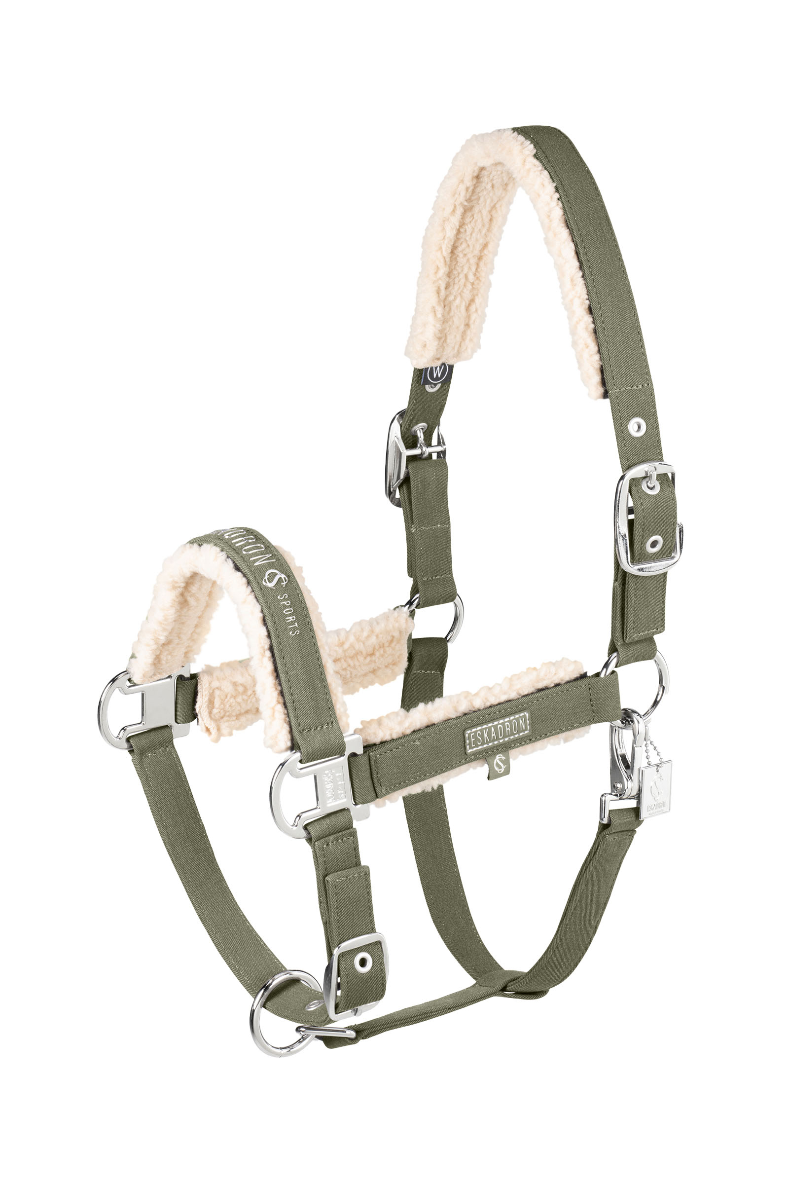 dusty olive Eskadron Classic Sports SS25 Denim halster met dubbele pin en teddyfleece