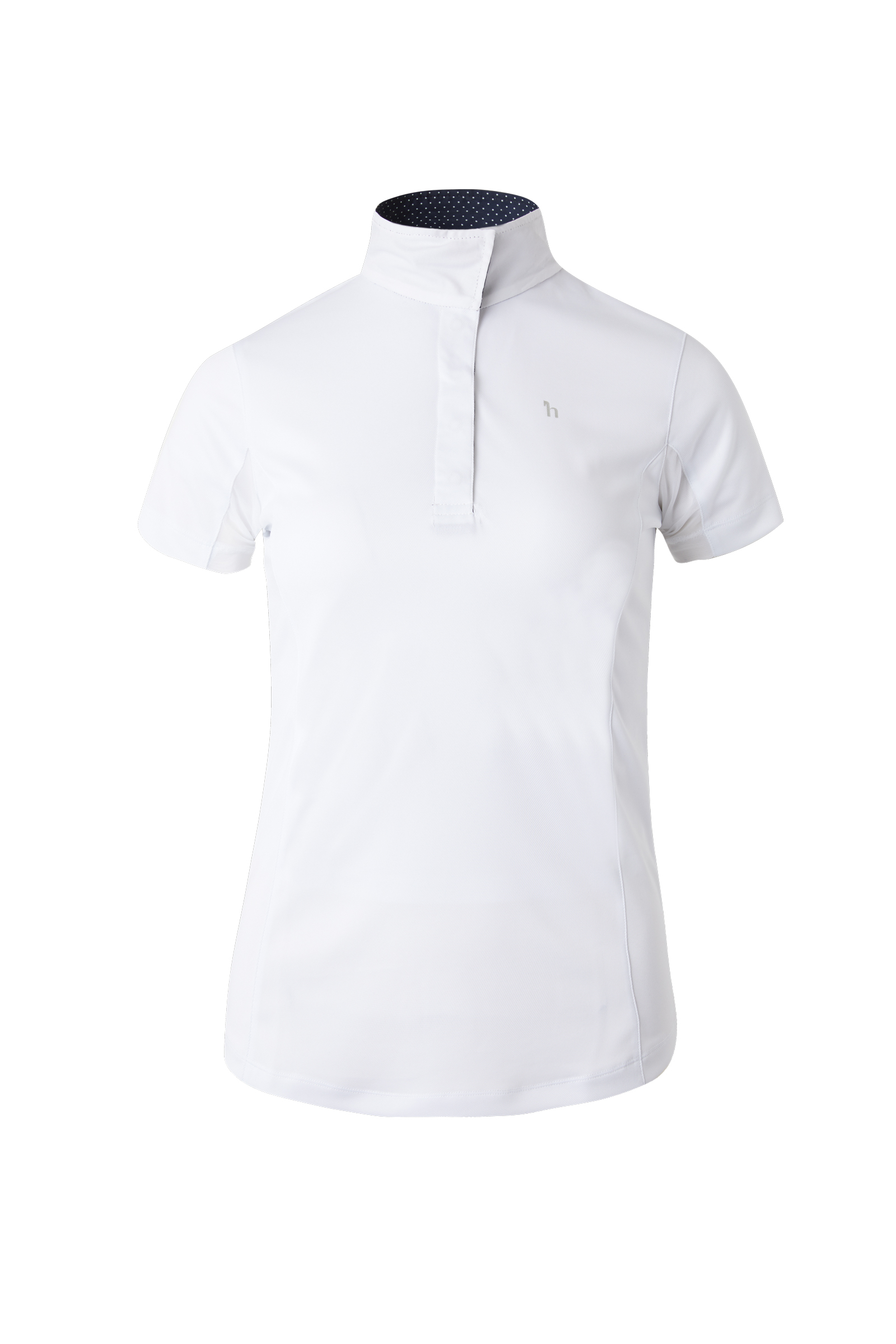 White/ Dark Navy Horze Blaire Functioneel Showshirt met gaas details, korte mouw, dames LSF 30+