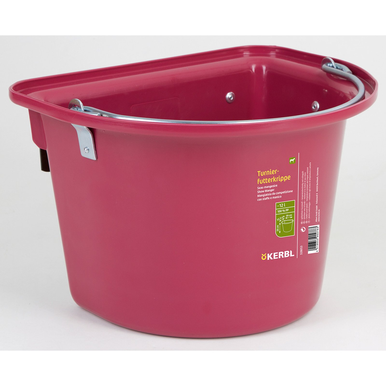 Raspberry Pink Kerbl Wedstrijd voerbak 12 L, plastic w / hook-in bail