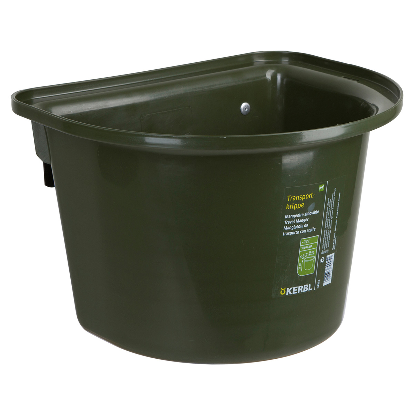 Dark Green Kerbl Transportbak 12L, plastic w / hook-in bail