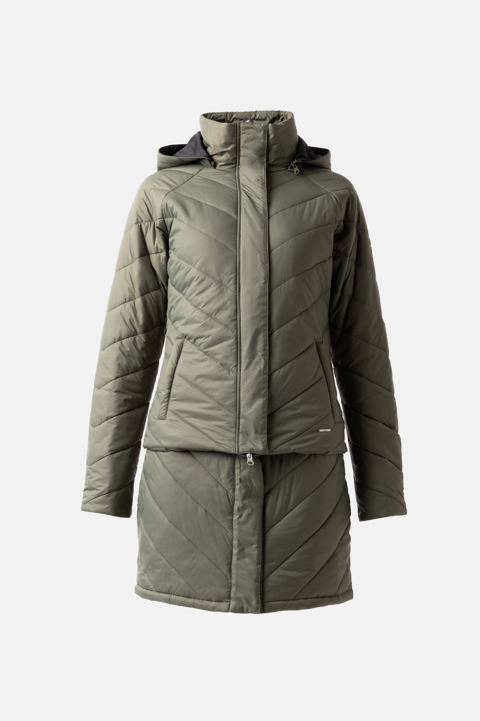 Beetle Green Horze Aurora Gewatteerde Parka met afneembare rok, dames