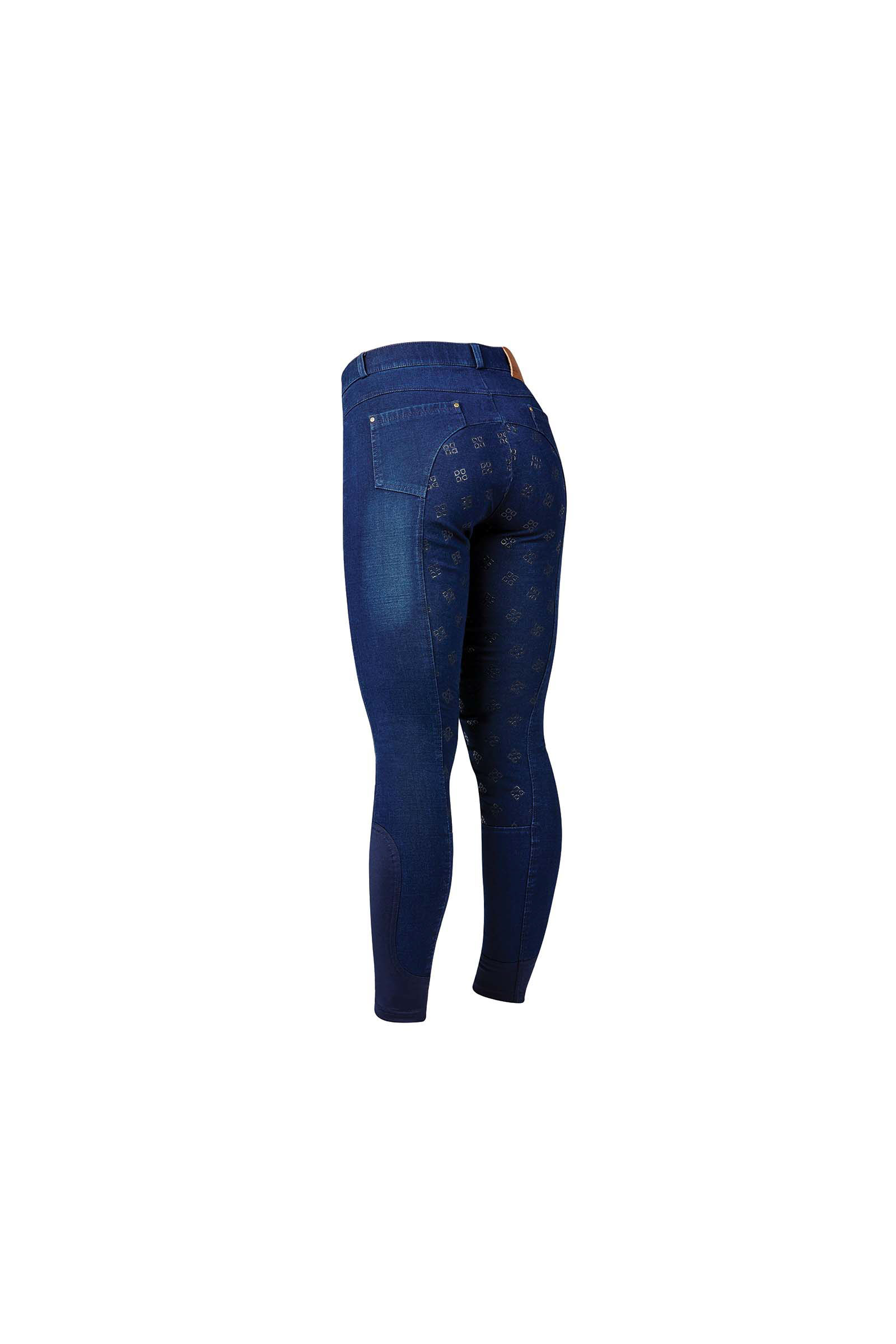 Light Denim Blue Dublin Shona Full Grip Siliconen print denim rijbroek, dames