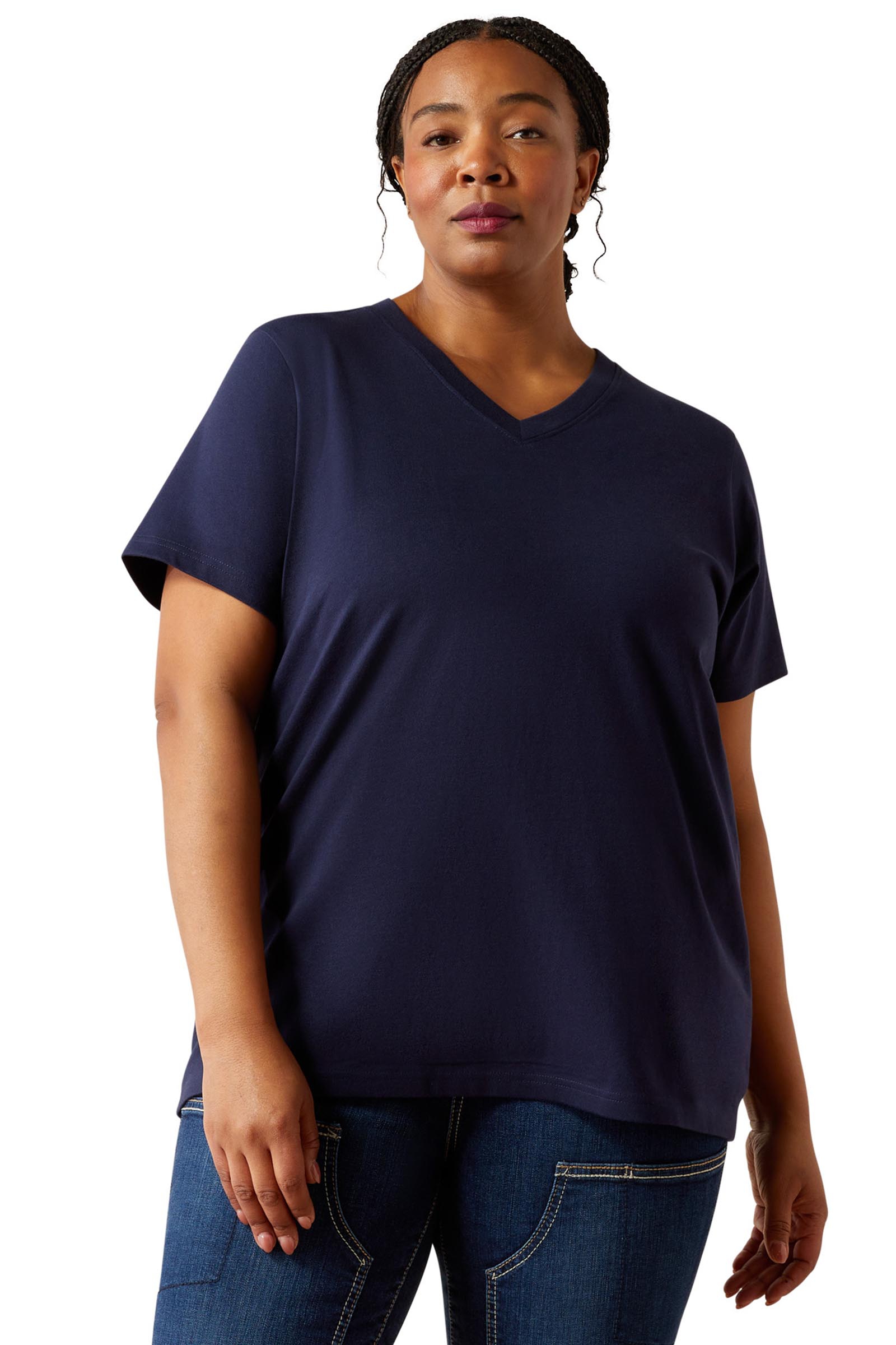 Navy Ariat Rebar Cotton Strong standaard V-hals T-shirt voor dames  