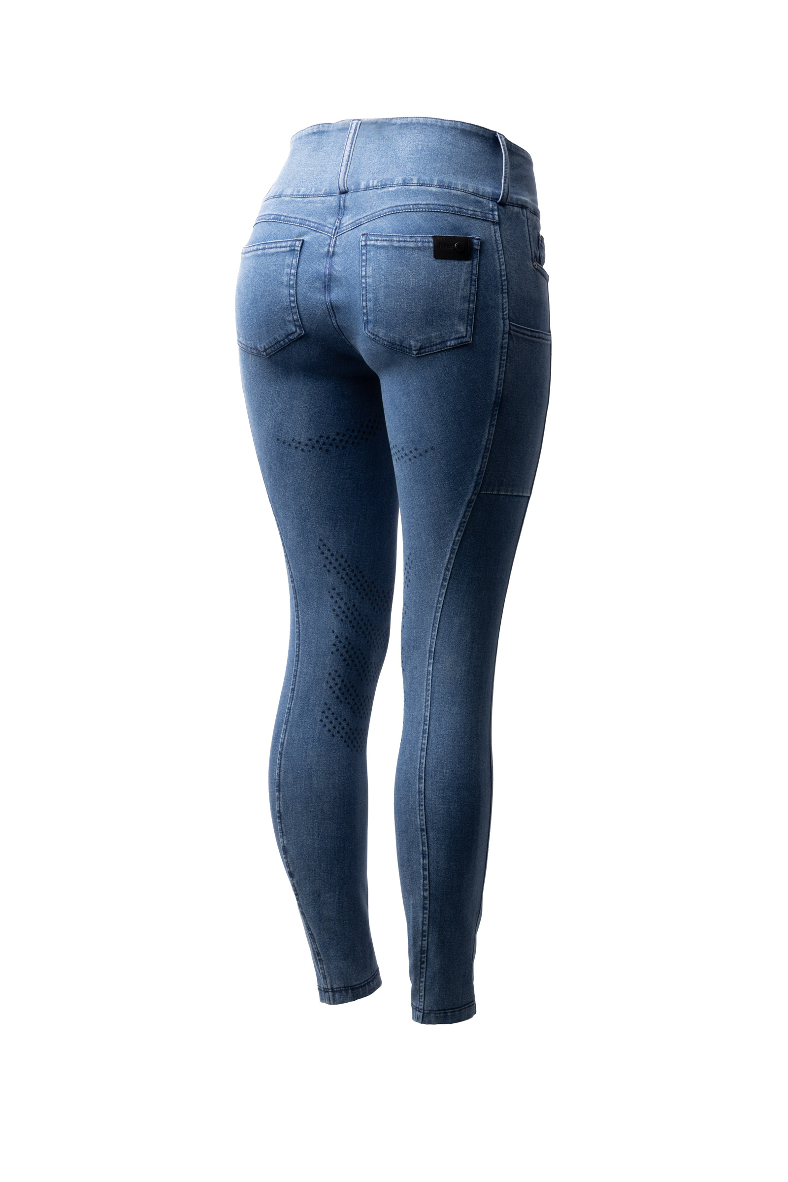 Light denim Horze Carolyn denim rijbroek voor dames met full grip