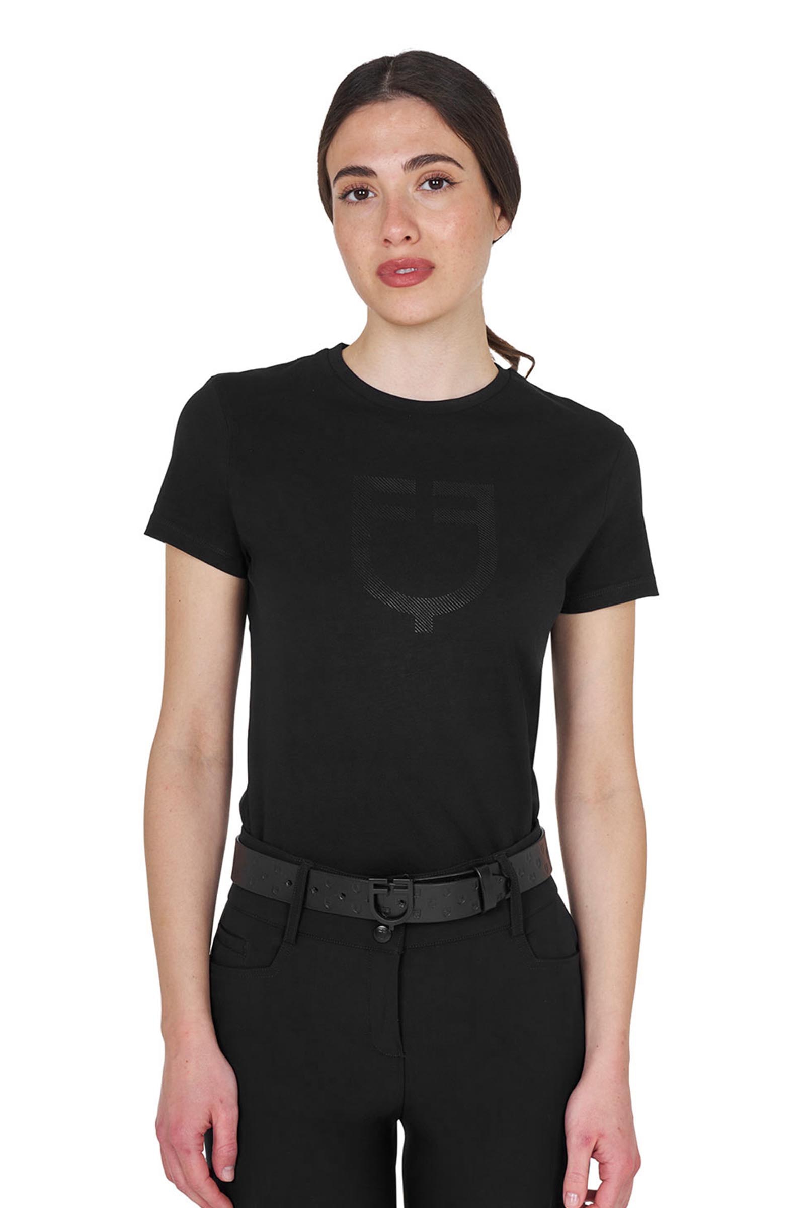 Black Equestro SS2026 Dames Katoenen T-shirt met glanzend logo  
