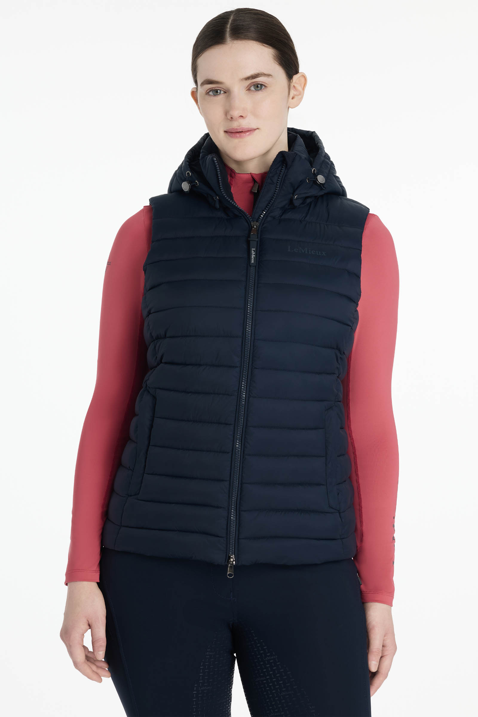 Navy LeMieux Rose dames gewatteerd bodywarmer met capuchon