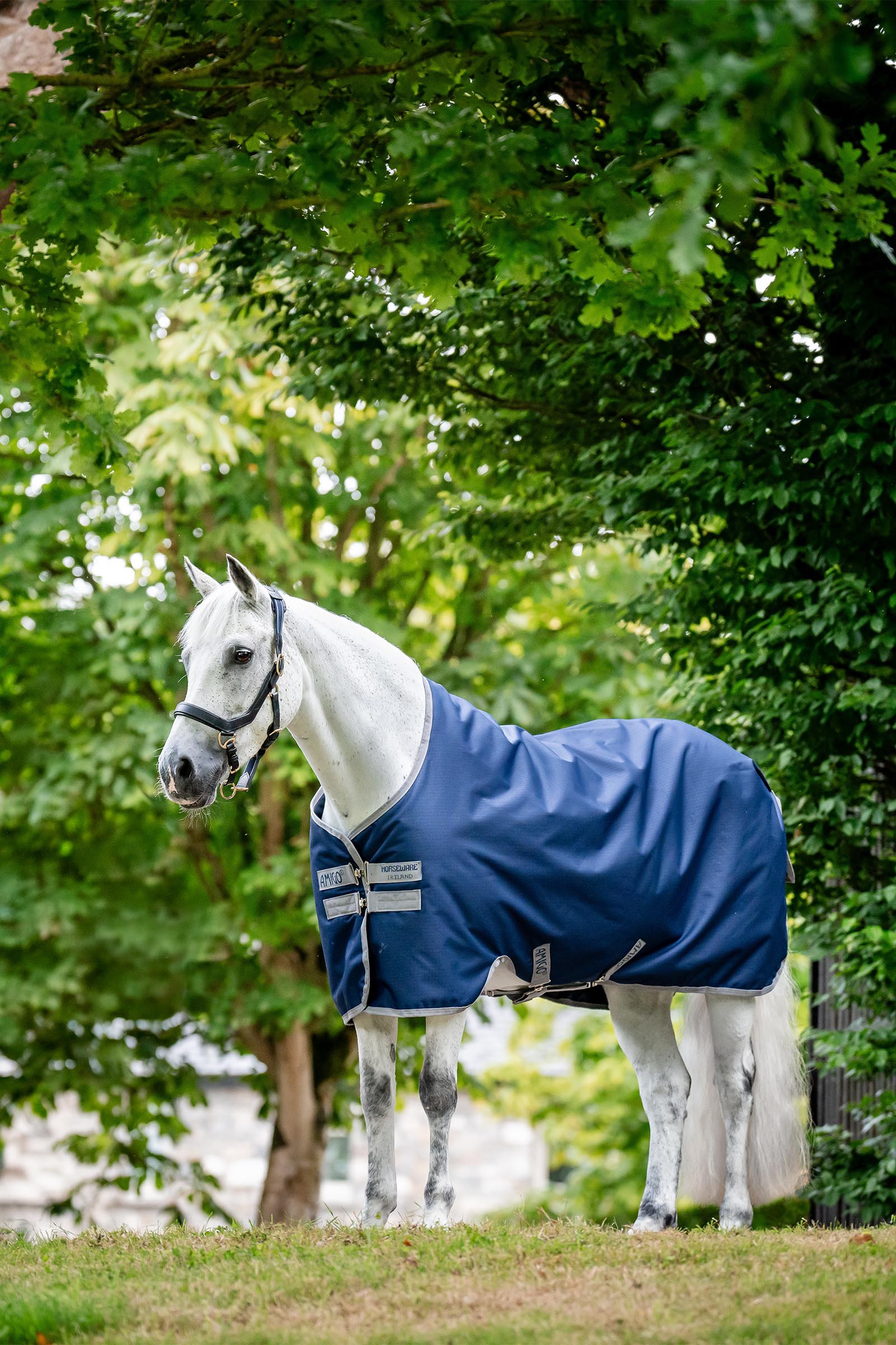 Navy/Titanium Grey Horseware Amigo Ripstop 900D turnoutdeken met fleecevoering, 50 g