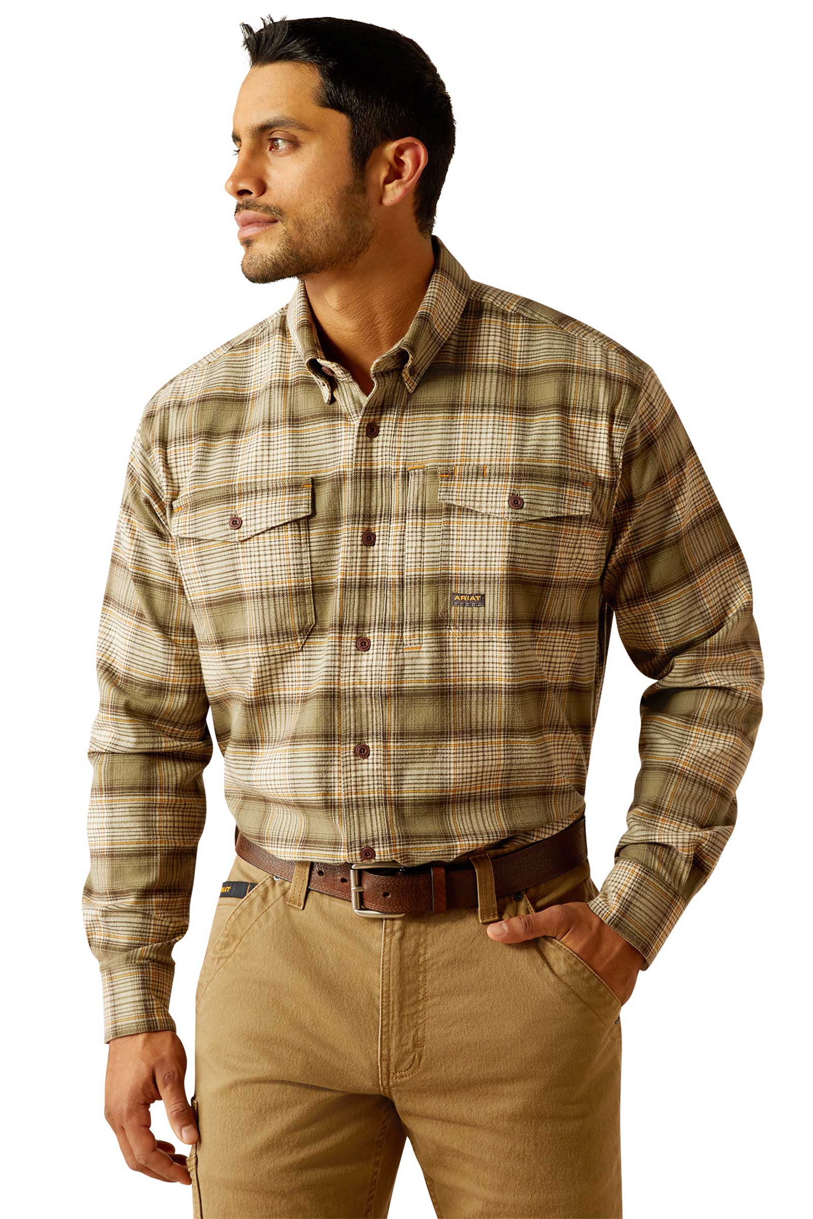 Deep Lichen Ariat Rebar flanellen DuraStretch werkshirt