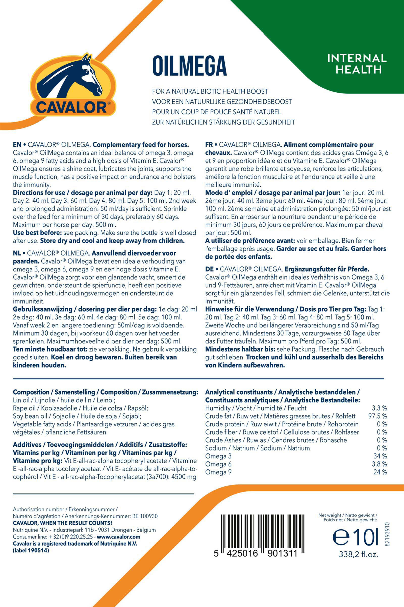 Cavalor Oilmega met pomp, 10 l