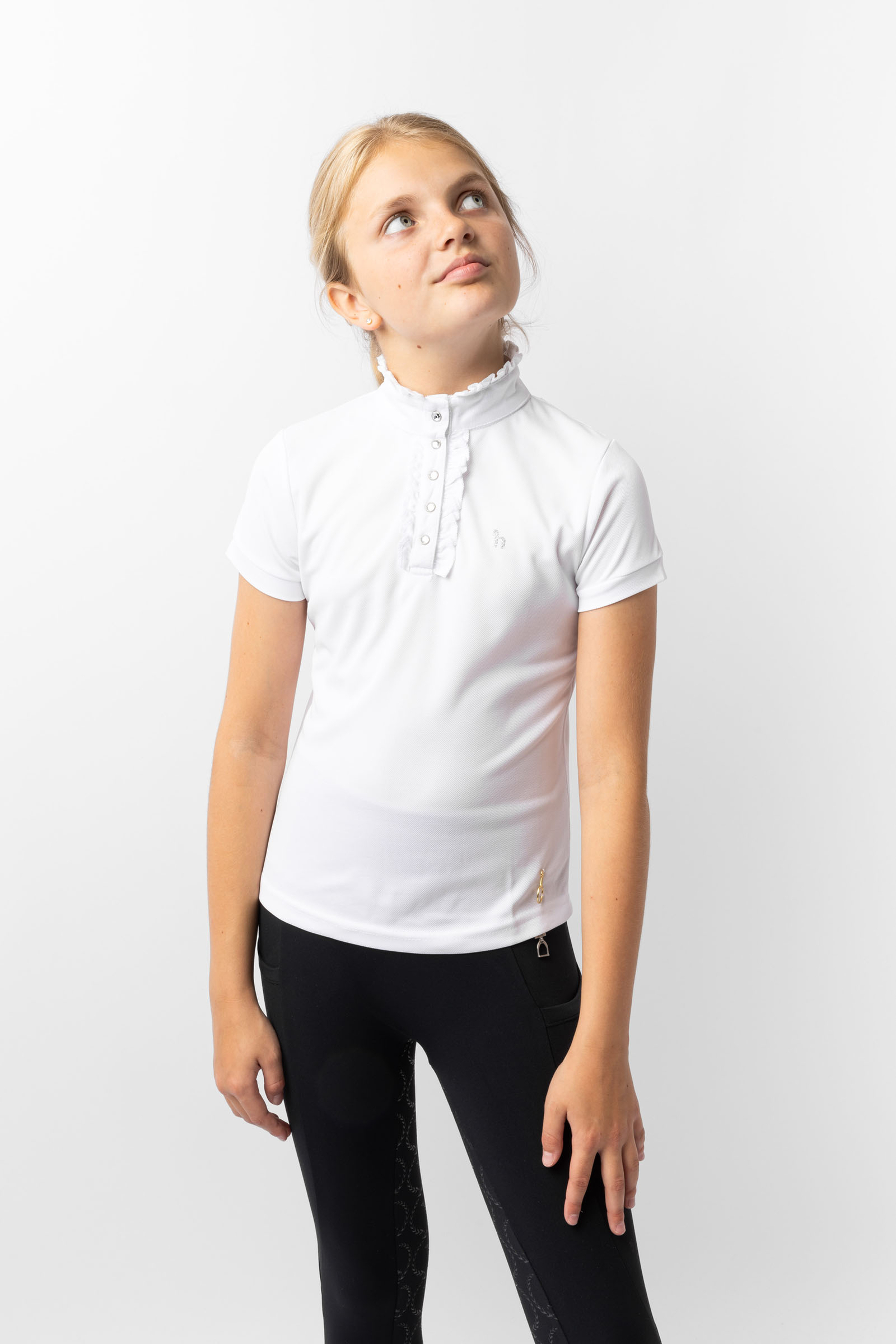 Horze Christel Geplooid Wedstrijdshirt, korte mouwen, kinderen
