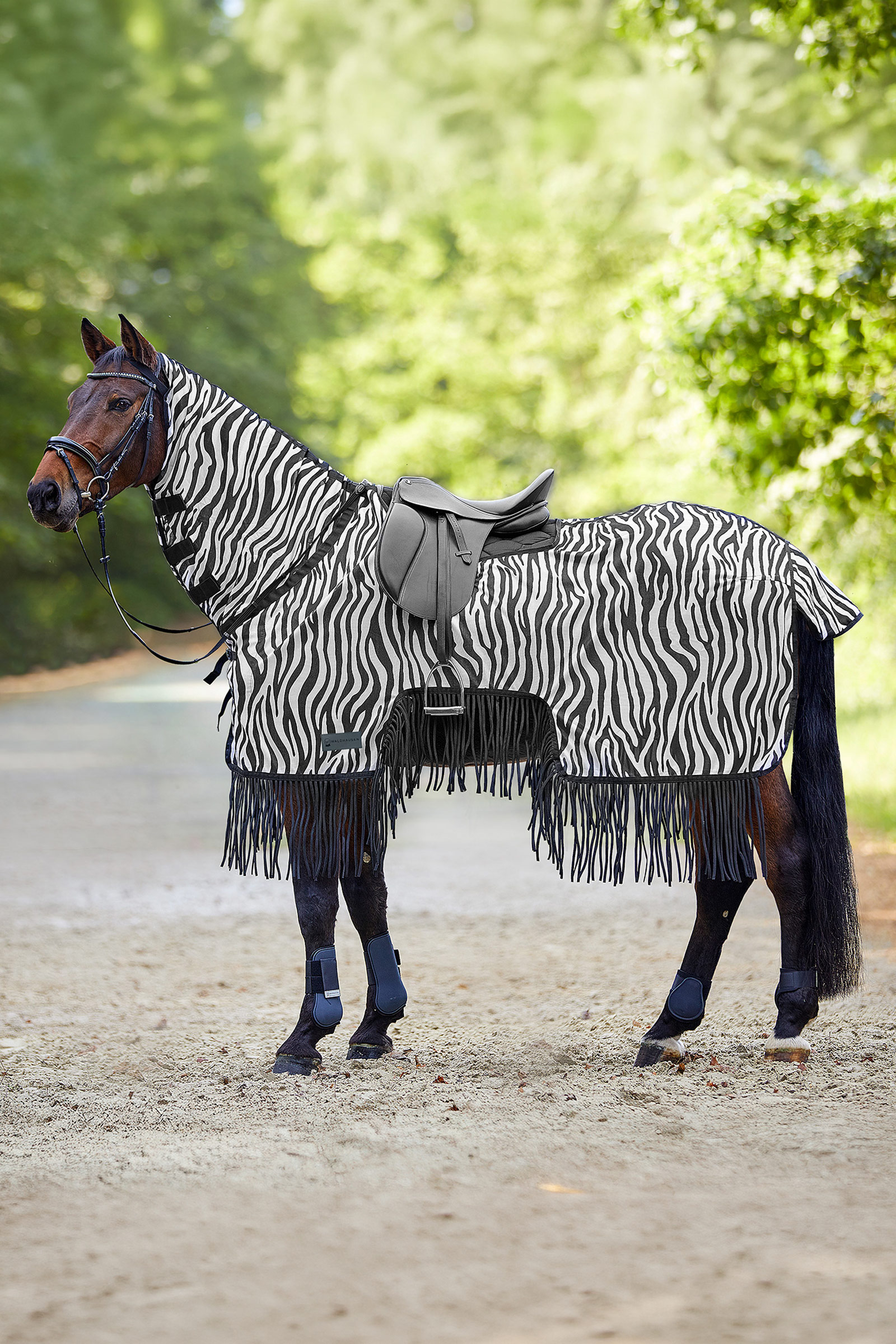 Waldhausen Zebra vliegendeken met zadeluitsparing en franjes, UV-bescherming