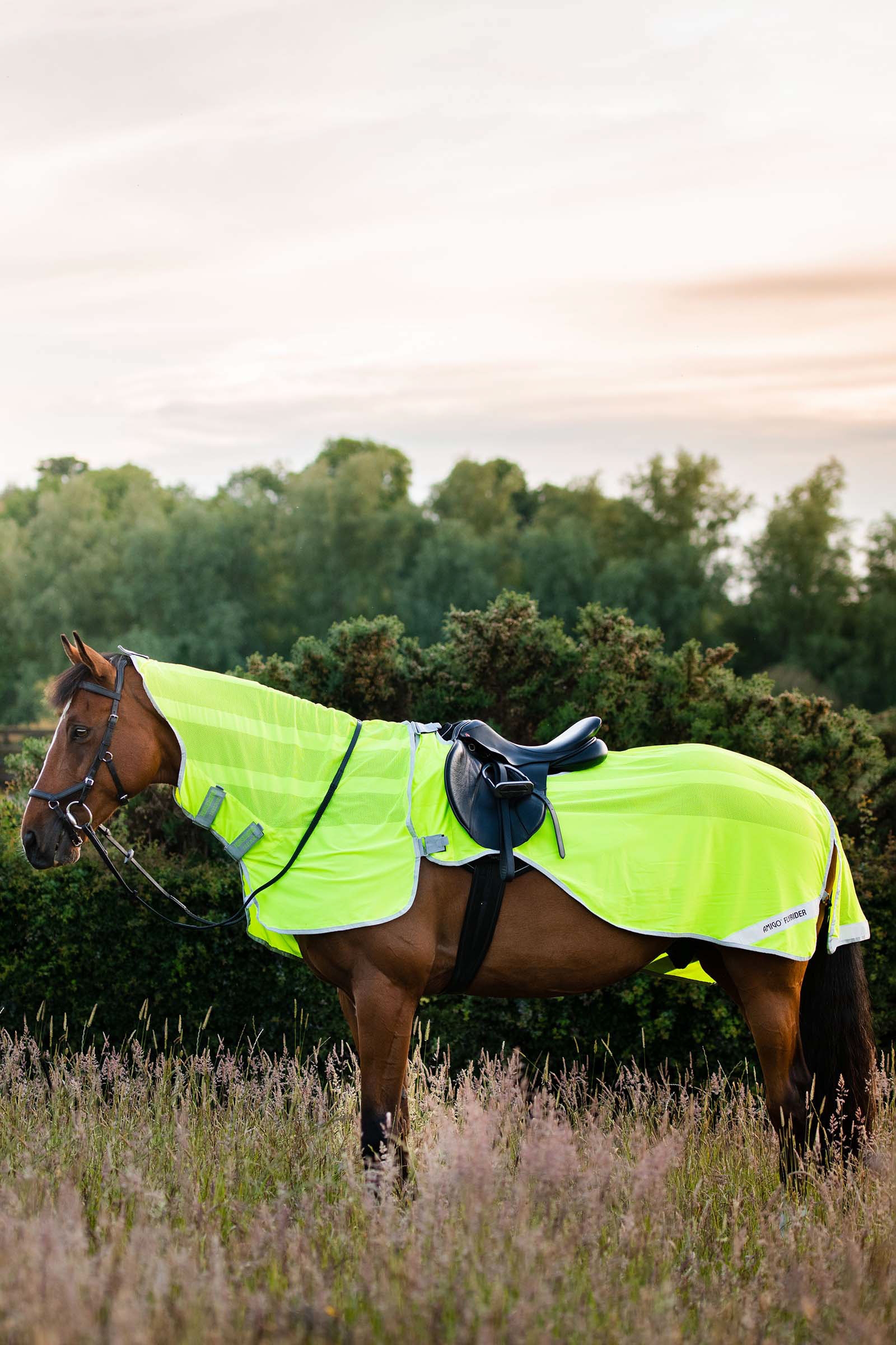 Flourescent yellow Horseware Amigo Flyrider uitrijdeken, 0 g