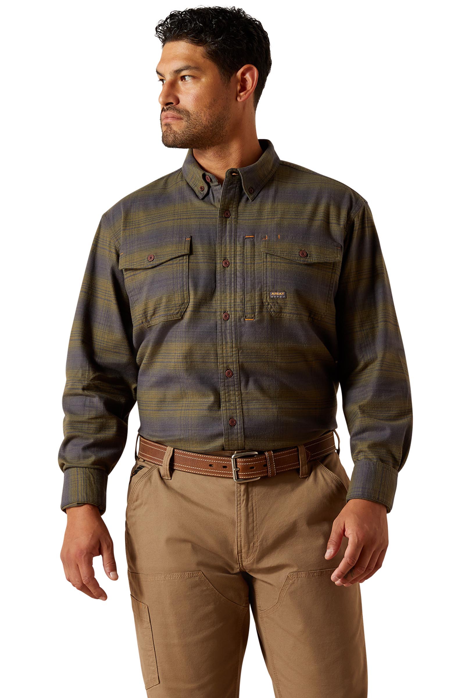 Burnt Olive Ariat Rebar flanellen DuraStretch werkshirt