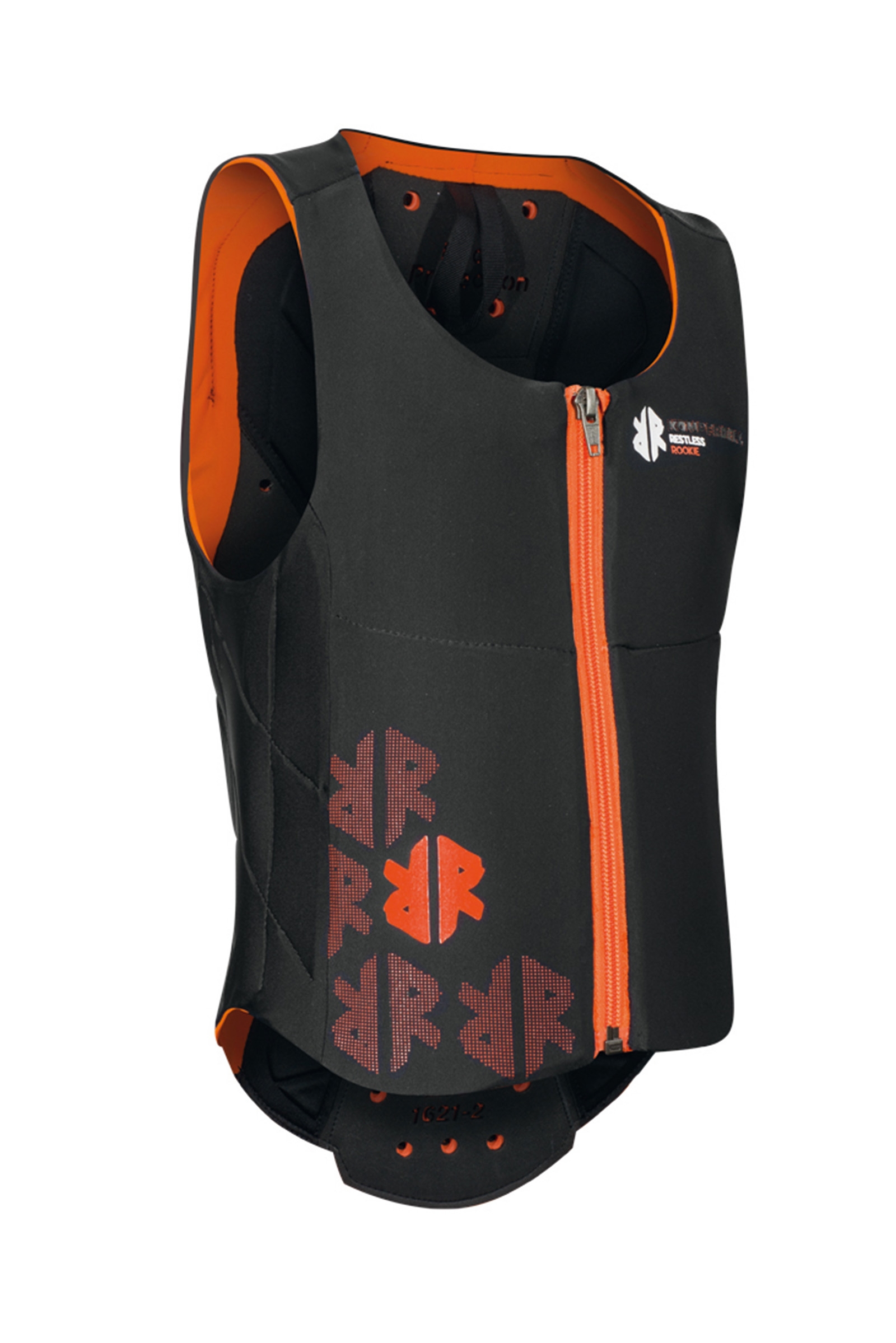 Black/Orange Komperdell ballistisch vest voor kinderen met rugbeschermer
